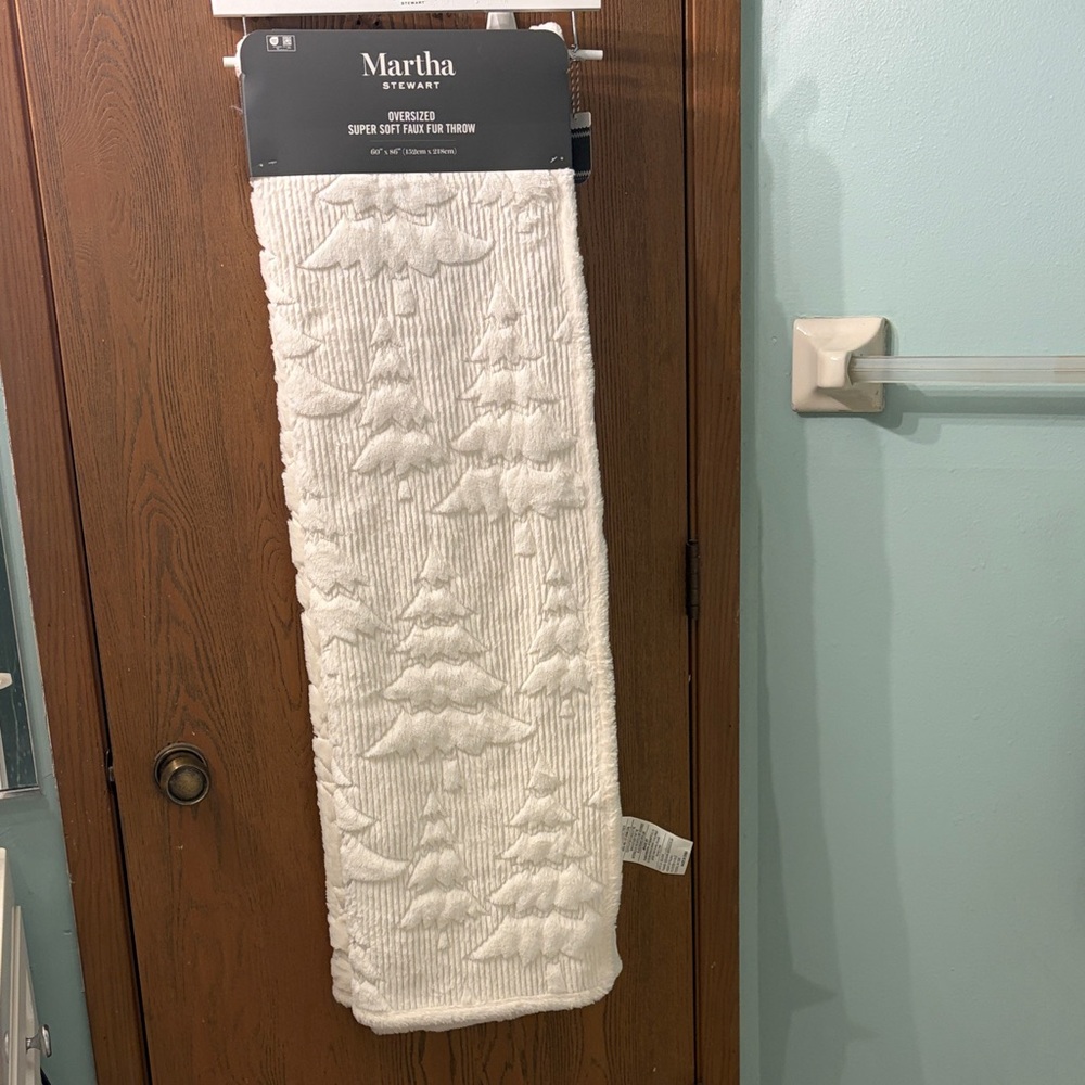 Martha Stewart Cream Oversized Throw Blanket with Tree Design